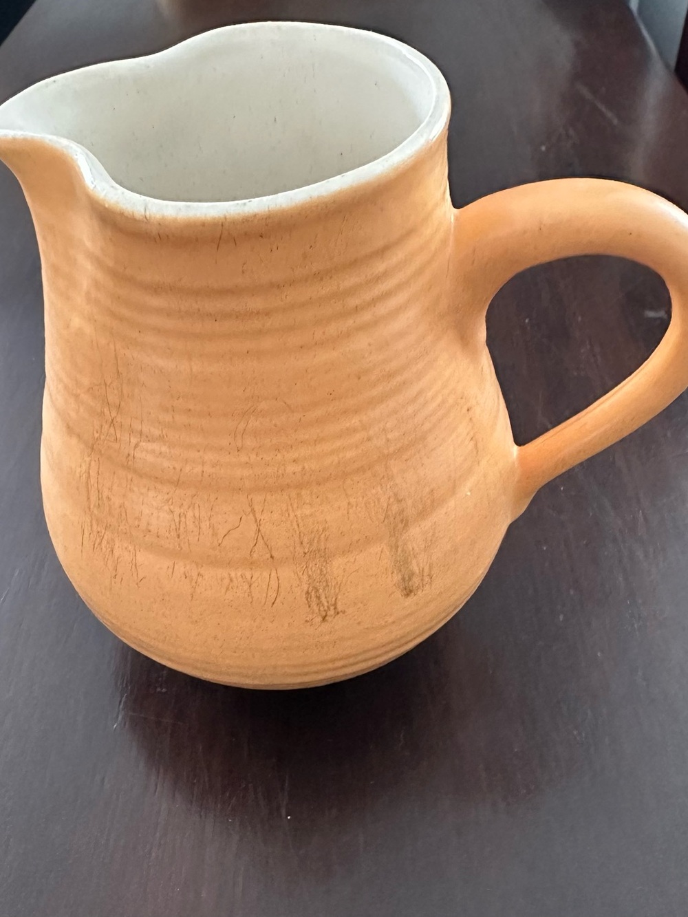 Franciscan Matte Orange Ceramic Pitcher with Cream Interior